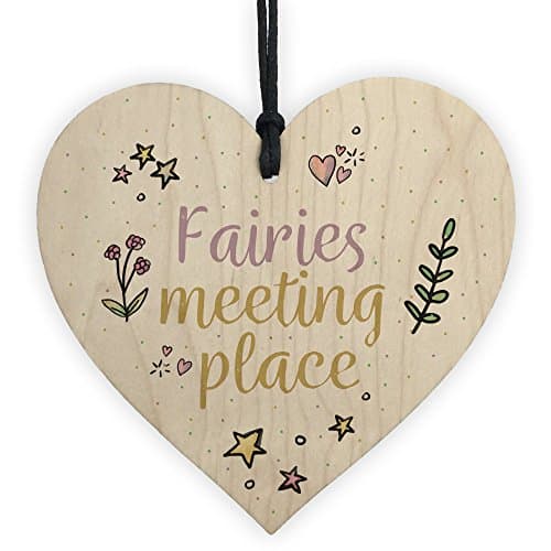 Image of Red Ocean Garden Sign Fairies Meeting Place Wooden Hanging Heart Shed SummerHouse Plaque
