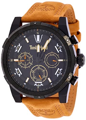 Image of Timberland Sherbrook Men's Multifunction Watch in Black with Leather Strap Case Diameter 52.5 mm TDWGF2230403, Black, Modern