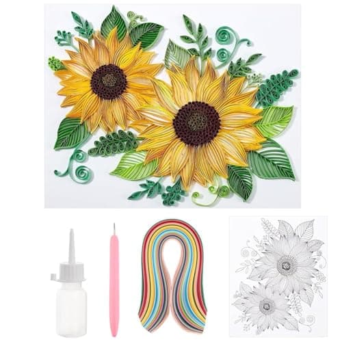 Image of PH PandaHall Paper Quilling Kit 360pcs Paper Quilling Strips Sunflower Quilling Patterns Template Board Quilling Patterns DIY Crafts Set for Beginner Adults (No Glue), 24.5x21cm