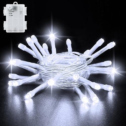 Image of cshare Fairy Lights Battery Operated Outdoor, 2M 20LED Halloween Decoration Fairy Lights Waterproof String Lights with Timer Funktion, for Jar Garden Autumn Leaves Christmas Tree,Cool White