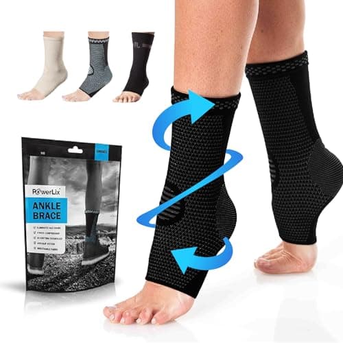 Image of POWERLIX Ankle Support Brace 2 Pack, Ankle Brace for Men/Women/Kids, Support for Ligament Damage, Sports Protect, Injury Recovery, Plantar Fasciitis Foot Socks with Arch Support, Black, M