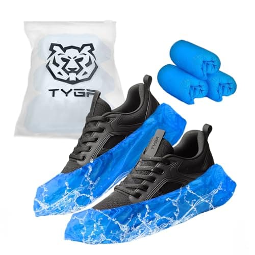 Image of TYGA Disposable Shoe Covers, 30 Pack Blue Overshoes, Waterproof & Anti-Slip Plastic Boot Covers, Dustproof Floor & Carpet Protectors, One Size Fits Most