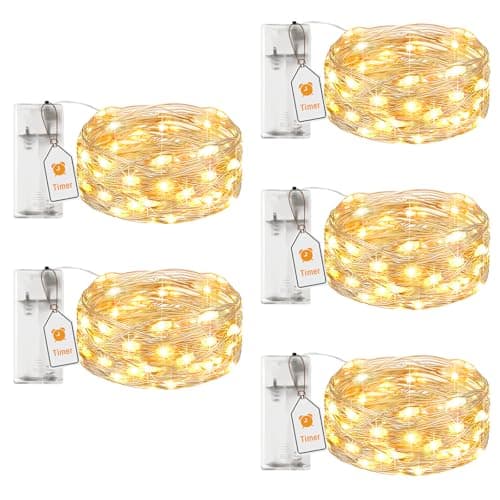 Image of btfarm 5 Pack Fairy Lights Battery Operated with Timer, 2M 20LED Small Sliver Wire String Lights Waterproof, Mini DIY Christmas Lights Indoor for Bottle Bedroom Party Tree Jars, Warm White
