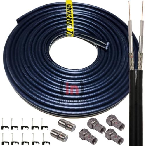 Image of Inbrackets Twin Sky Cable Twin Coax F Plugs Q Satellite Coaxial Lead Shotgun DIY Kit Black (12 metres)