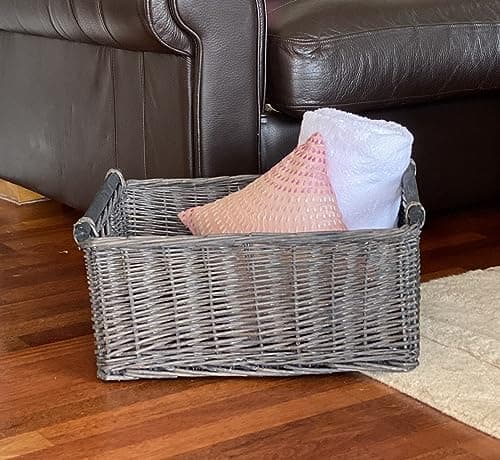 Image of Topfurnishing Kitchen Log Wicker Storage Basket With Handles Xmas Empty Hamper Basket [Grey,X Large] 51 X 41 X 22 cm
