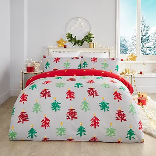 Image of Fusion Christmas - Festive Trees - 100% Brushed Cotton Duvet Cover Set - Double Bed Size in Grey, FTTGY21PIU, Grey Festive Trees