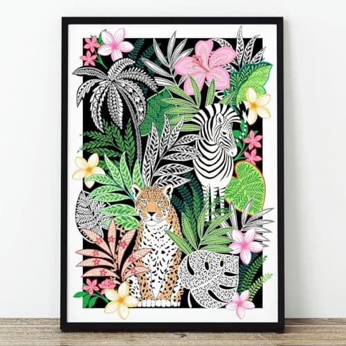 Image of Rubybloom Designs Leopard & Zebra Print Unframed Jungle Animal Picture Gift A4 A3 Bedroom Living Room Wall Art