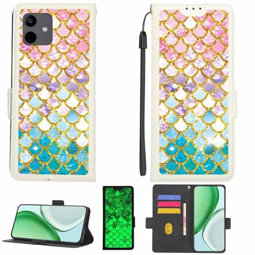 Image of Kinetijy Case Compatible for Spc Smart 2 Phone Case Flip Cover [with Tempered Glass Screen Protector][RFID Blocking][Gold Glitter+Luminous] LPT-YL
