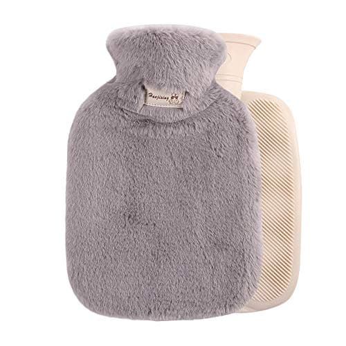 Image of Hot Water Bottle with Fleece Cover 1 L Winter Rubber Hot Water Bag for Relief, Neck and Shoulders, Feet Warmer, Menstrual Cramps