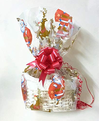 Image of Make Your Own Hamper Kit, Santa Father Christmas Oval WHITE High back Willow Basket which includes Bow & Cellophane Small, Medium Or Large, Charity Prize, Gift, Leaving Present, Wedding, Xmas (Large)