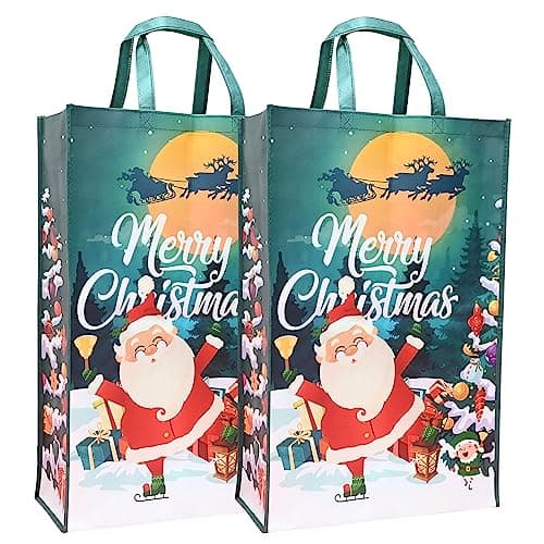 Image of 2 Packs Xmas Gift Bags,Green Reusable Tote Bags With Handles For Holiday Christmas Party, 60cm*40cm Christmas Shopping Bag For Present