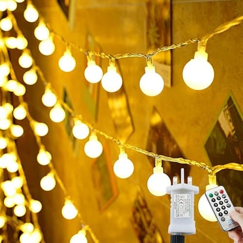 Image of 120LED 12M/40ft Fairy Lights Plug in, 8 Modes Christmas Lights Outdoor, Waterproof Globe String Lights with Remote Control/Timer for Decorations, Bedroom, Party (Warm White)