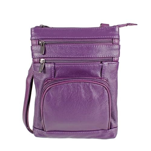 Image of AR BRAND EST. 2021 Ladies Womens Super Soft Leather Shoulder Cross Body Bag with Multiple Pockets (Purple)