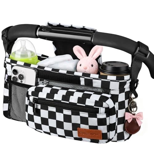 Image of AuraFusion Organiser Pram Bag Pram Organiser Pushchair Organiser 13 Inch For Parents Mothers Fathers For Travel Walk Shopping Stroller Bag Black White