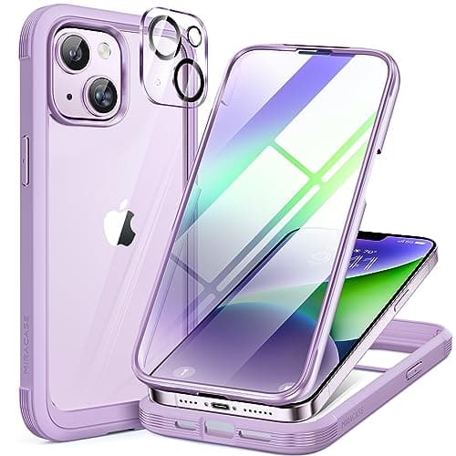 Image of Miracase Compatible with iPhone 14 Plus Case 6.7 inch, Built-in Glass Screen Protector + Camera Lens Protector, 2023 Upgrade Full Body Rubber Bumper Clear Back Case Cover (Light Purple)