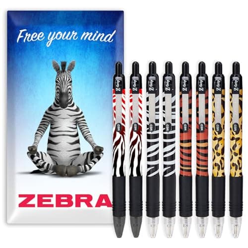Image of Zebra Z-Grip Smooth Ballpoint Pen - 1.0mm Nib - Funky Animal Print Barrels - Black Ink - In Envelope Gift Packaging (Pack of 8)