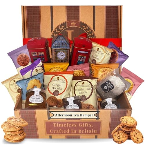 Image of Afternoon Tea Hamper for 2 – English Tea Gift Set Bundle Contains Luxury Teabags, Biscuits, Jams & Preserves. Hamper Gifts for Women, Men & Couples