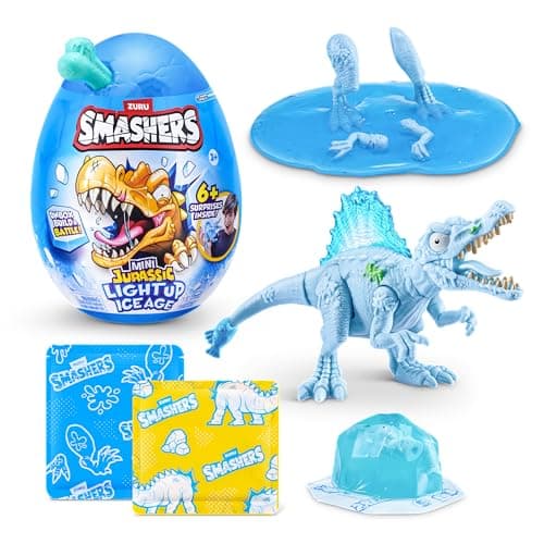Image of Smashers Mini Jurassic Light Up Ice Age Egg (Stegosaurus) by ZURU – Smashable Dinosaur Toy with 6+ Surprises, Slime & Ice Cube Slime, Light-Up Dino for Kids Ages 3+