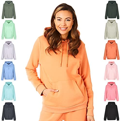 Image of Light & Shade Women’s Fleece Pullover Hoodie with Pocket Soft Hooded Sweatshirt with Drawstring Casual Lounge & Gym Wear (Orange, S)