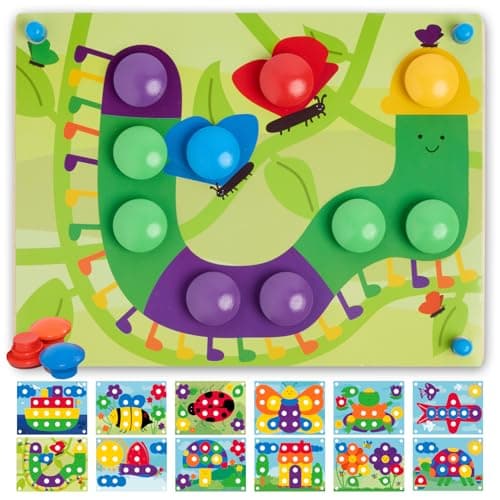 Image of Nene Toys Wooden Colour Matching Puzzle for Toddlers 2+ Years – Montessori Pegboard Button Game with Wooden Nails & Cards – Educational Toy for 2 3 Year Old Boys Girls – Fine Motor Skill Learning
