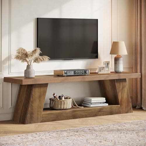 Image of Tribesigns 160cm TV Stand for 55/60/65/75 Inch TVs, Rustic Extra Long Media TV Console with Storage Shelves, Industrial Entertainment Centre Television Stand for Lounge & Bedroom, Brown
