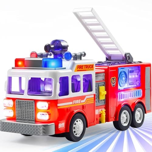 Image of JOYIN Toddler Fire Engine Truck Toy for Boys Kids Age 3 4 5 6 7 8 Years,Interactive Fire Engine with Projections,Sirens&Bump-n-Go,Realistic Buttons,Volume Control,Gift for boys