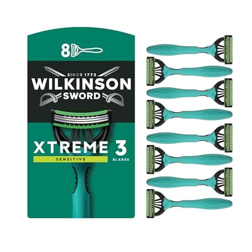 Image of Wilkinson Sword Xtreme 3 Sensitive Men's Disposable Razors, Great Addition to Wash Bags for Men's Grooming, Great Shavers for Routine Shaving, 8 Pack