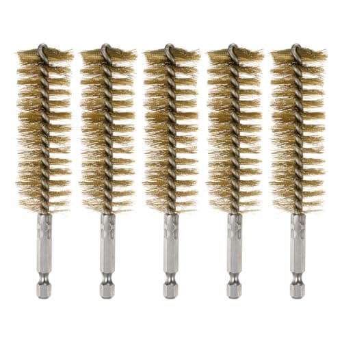 Image of sourcing map 5Pcs Bore Brush Brass 25mm Dia Cleaning Twisted Bronze Wire Brush Tube Pipe Cleaner with Handle 1/4 Inch Hex Shank for Tubes, Ports, Bearings