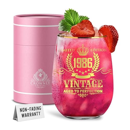 Image of CROWNLY CRYSTAL® 1986 40th Birthday Gift for Women Personalised Wine Glass 40th Birthday Decoration Gifts for Mum Sister Gifts from Sister Gift Ideas