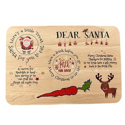 Image of eBoutik - Wooden Christmas Eve Treat Plate for Santa, Sectioned Platter Board with Spaces for Milk, Mince Pies and Carrots (Xmas Eve Plate)