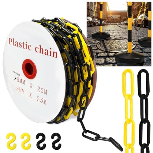 Image of Plastic Chain, 82ft 6mm Safety Barrier Chain, Plastic Chains Links for Queue Lines, Parking, Fences, Gate, Concerts, and Decoration ((Yellow and black, 6mmx25m(82ft))