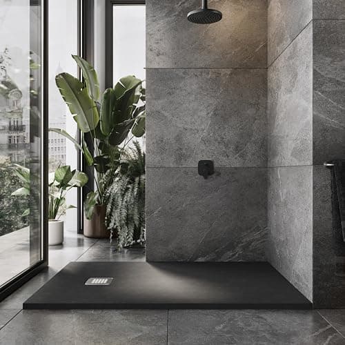 Image of Go Bathrooms 1400 x 900mm Anthracite Slate Shower Tray Anti Slip Flat Stone Rectangle Shower Base for Enclosure Cubicle and Wetrooms Cut to Size