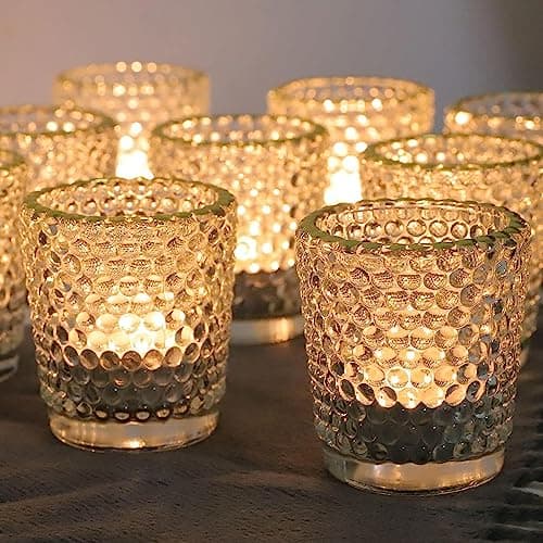 Image of Vohocandle Tea Light Glasses Set of 12, Clear Tea Light Holder with Gold Rim, Glass Votive Candle Holder for Table Decoration, Wedding, Birthday and Home Decoration