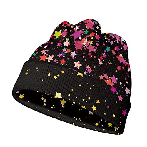 Image of Ugly Christmas Knit Beanie Hat Winter Hats Soft Slouchy Warm Cuffed Beanie Hat, Star, One Size