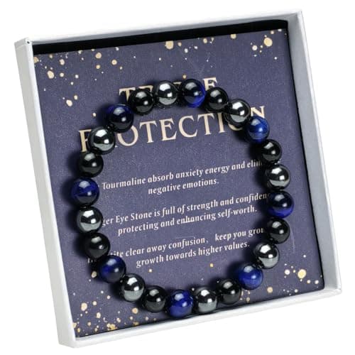 Image of YUEBAYUE Protection Bracelet, Black Tourmaline/Tiger Eye/Hematite Crystal Bracelets for Women, 8mm Natural Gemstone Beaded Bracelet for Women