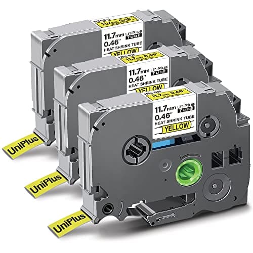 Image of UniPlus 3X Compatible with Brother 11.7mm Heat Shrink Tube Label Tape Replacement for HSe-631 HSe631 Black on Yellow for P-Touch PT-E110 PT-E300 PT-D600 PT-E550W PT-P750W PT-H300 PT-D450 PT-D800W