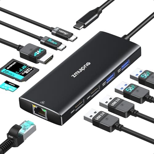 Image of USB C Hub Multiport Adapter, USBC Hub with Ethernet HDMI, 10 IN 1 USB-C Dock to 4K HDMI,Ethernet,100W PD,4 USB Ports,SD/TF, USB Type C Dongle for MacBook,Dell,HP(Black)