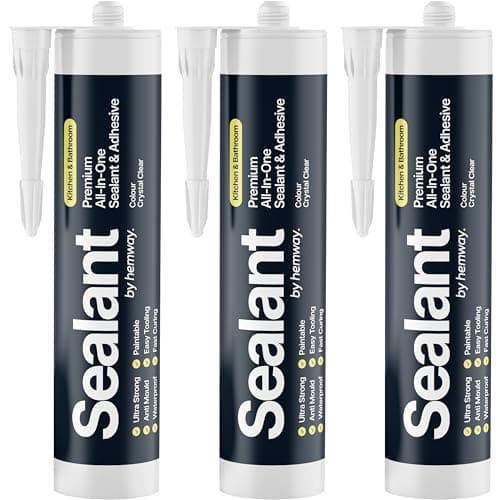 Image of Crystal Clear Kitchen & Bathroom Sealant & Adhesive Hybrid Polymer | Superior to Bathroom Silicone Sealant | Waterproof, Odourless, Anti-Mould | Ideal For Kitchen & Around Bath & Shower - 300ml 3 Pack