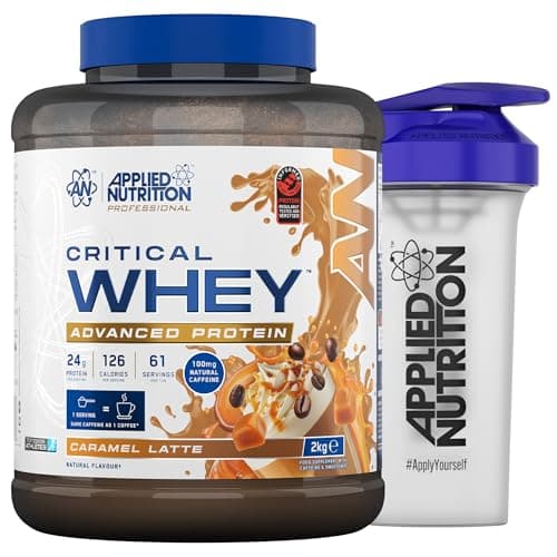 Image of Applied Nutrition Critical Whey Protein Powder 2kg + Plastic Shaker - High Protein Powder, Muscle Building Supplement with BCAAs & Glutamine (2kg - 61 Servings) (Caramel Latte)