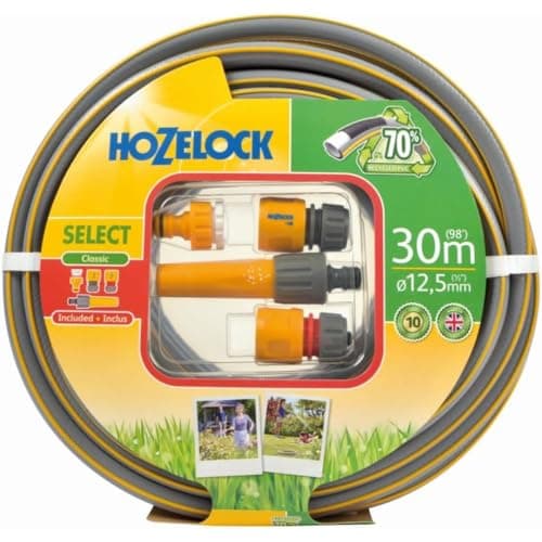 Image of HOZELOCK - Select Hose 12.5mm x 30m Set, Up to 70% Recycled PVC, Braided Reinforcement, Hard-Wearing Garden Hose, Quality and Durability, Weather-Proof with UV and Frost Protection [100-100-577]