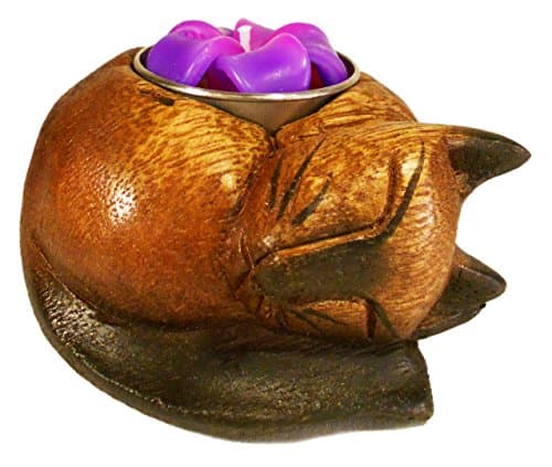 Image of Wood Cat Tea Light Candle Holder-Scented Candle Included-Boxed (Multi)
