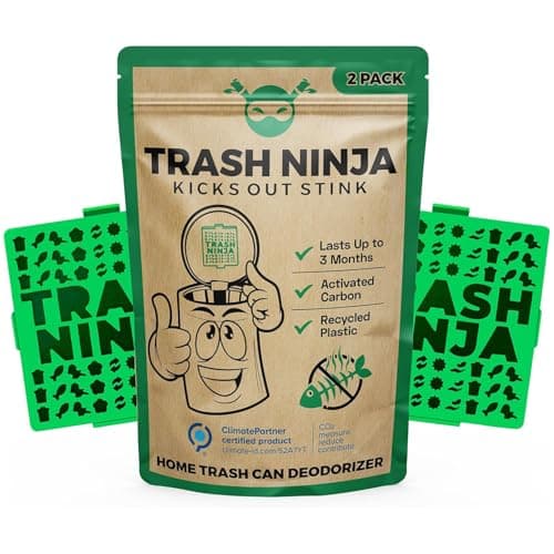 Image of Trash Ninja Bin Deodoriser (2 Pack) - Bin Freshener and Odour Eliminator Made with Activated Carbon, Bin Deodoriser and Freshener, Stick On Air Freshener for Bins, Unscented Bin Smell Eliminator
