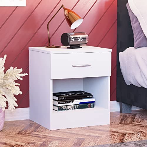 Image of Vida Designs Large White Bedside Cabinet, 1 Drawer, Bedside Table, Metal Handles & Runners