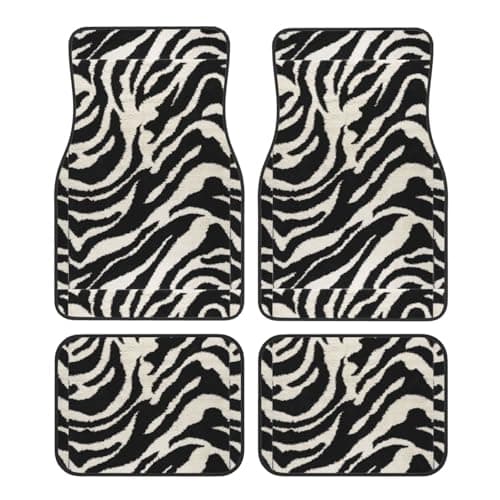 Image of Zebra Animal Print Car Foot Mat 4-Piece Set For Cars/Trucks/Vans, Easy Clean & Quick Install