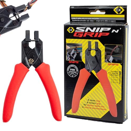 Image of C.K Tools Snip n’ Grip Cable Tie Cutter & Holder – FOD Engineered Head - Retain Cut Ends - High-Carbon Steel - Flush Cut for 2.5/3.6/4.8mm Ties, Professional Drop Prevention Tool, CK T2241