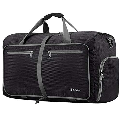Image of Gonex 60L Foldable Travel Duffle Bag with Shoes Compartment, Packable Lightweight Water Repellent Holdall Bag for Camping Gym Weekender Bag Black