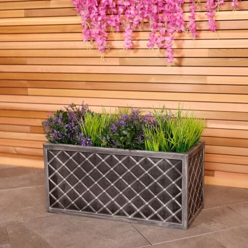 Image of Charles Bentley Lazio Trough Pewter Planter (70cm) Grey Plastic Pot Outdoor Garden