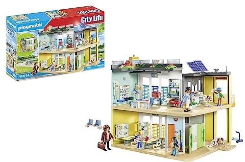 Image of Playmobil 71327 City Life Large School, furnished barrier-free school building with lift, educational toy, fun imaginative role play, playsets suitable for children ages 4+