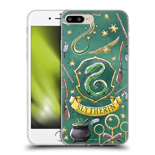 Image of Head Case Designs Officially Licensed Harry Potter Slytherin Pattern Deathly Hallows XIII Gel Case [Military Grade] Compatible with Apple iPhone 7 Plus/iPhone 8 Plus and Compatible with MagSafe