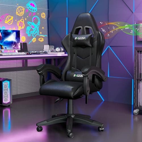 Image of Racingreat Bluetooth Gaming Chair with Built-in Speakers | Ergonomic Adjustable Recliner for PC Gaming & Home Office | Lumbar Support, PU Leather(Bluetooth Speakers, Black)
